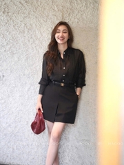 Quan074-Quần váy ngắn xẻ trước 2 màu nâu đen