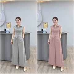 ☘️ set765- SET BỘ ÁO CỔ BẺ V MIX QUẦN LOE ỐNG RỘNG HAI LỚP 🌿