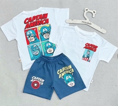 BT483- Bộ captain trắng xanh áo mix quần cua