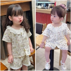 CB251-Combo 2 bộ PIJAMA hoa viền ren bé gái chất xô mát
