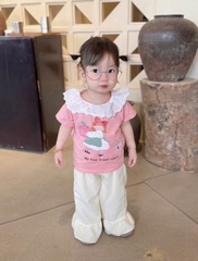 ❤️BT314-Bộ áo cotton mix quần dài kẻ bé gái 3 màu