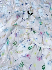 SET676-Set voan hoa áo dài tay quần cộc 2 lớp màu sáng