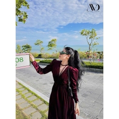 Dam127- Đầm maxi nhung đỏ buôc dây sang chảnh