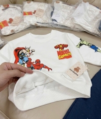 BT1066- Bộ nỉ cua  Marvel Comics trắng-than dài tay