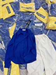 Set677-Set áo đũi xanh coban mix quần đũi màu be suông