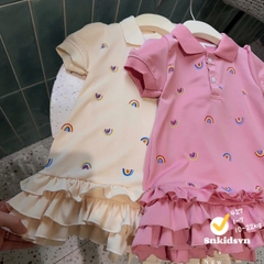 Bt830- Đầm polo xoè đuôi cầu vồng bé gái 2 màu