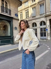 A152- Áo bomber da túi hộp 2 màu đen và be 2 lớp