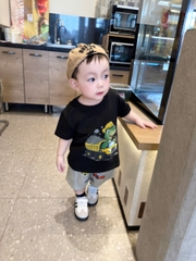 BT860-Bộ áp thun khủng long đen cộc tay phối quần short 9-22kg