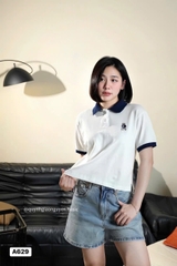 A313- Áo trắng Gấu thêu cổ than hàng nhà máy full tem