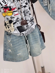 Quan065- Quần short jeans thêu miu miu chất mềm