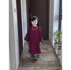 [KEM Vòng + Bờm]  bt775- Bộ áo dài gấm lụa 4 tà bé gái 3 màu cao cấp