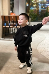 BN161-(9-26kg)-Bộ nỉ thu đông đen sọc trắng ADD bé trai VNXK