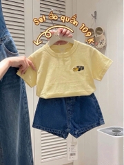 BT1029- Bộ cotton áo cam nhạt mix quần Jeans xanh