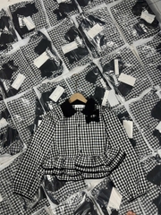 A401- Sơ mi kẻ đen dáng peplum chất thô mềm