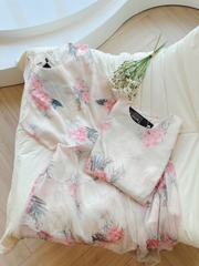 Dam163- Đầm hoa xoe màu nhạt chất voan 2 lớp