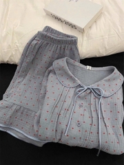 SET502- bộ Musolin màu xanh chạy viền hoạ tiết hoa nhí