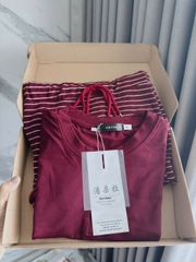 Set710- Set áo zip đỏ  mix CV đuôi cá kẻ ngang