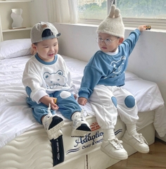 BT733- Combo 2 bộ nỉ bé trai phối màu xanh trắng