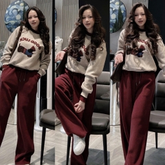 Set861- Set chữ xù phối len tông đỏ