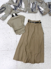 Set730- Set áo tăm nâu mix CV xoè dài tặng kèm