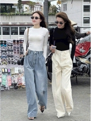 Quan080- Quần jean suông xanh dáng dài 102cm