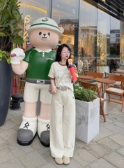 QUAN027-Quần jean ống rộng thêu túi 2 màu xanh trắng dài 100cm