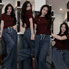 A502-Áo thun đỏ đô thêu ngực hot hit