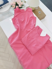 DAM168 -VÁY dài midi sát nách hồng