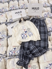 SET1080- Bộ mặc nhà áo cotton phối quần kẻ bo ống