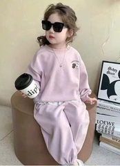 Bt733- Bộ nỉ bông mềm màu hồng quần viền ren bé gái