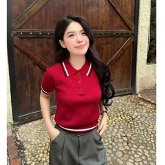 A264- Áo len cổ đức màu đỏ hàng nhà máy full tem