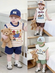 BT996- Combo 3 bộ cộc kẻ ngang chay viền chất cotton