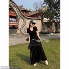 Dam194-Đầm xòe dáng dài cổ tim 2 màu đen-XÁM chất ZIP