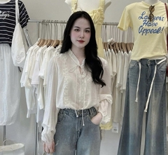 A375-Áo sơmi trắng dài tay phối ren vintage