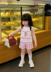 Bt587- Bộ Capu trắng quần kẻ hồng chất cotton trẻ em