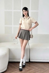 A243-Áo len POLO màu be viền sọc full tem có size