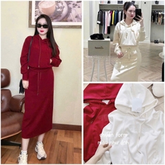 SET438-SET VÁY MŨ BỔ TÚI THÊU 2 MÀU TRẮNG,ĐỎ☘️