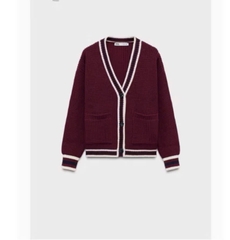 A387- Áo len cadigan đỏ viền đen hàng nhà máy full tem