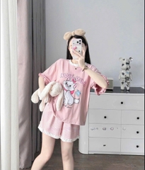 set911- Set me con hồng quần viền ren có sz nhỡ
