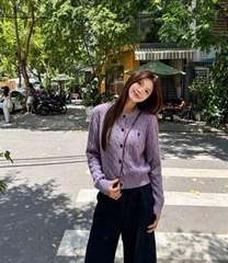 A690-Áo len cadigan thêu gấu tím hot hit