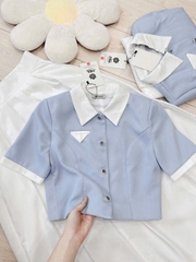 SET394-SET CHÂN VÁY XẾP LI MIXX ÁO WEET XANH  2 LỚP PHỐI CỔ 🌺