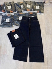 QUAN118- Quần JEANS suông đậm gấu bản to mác da