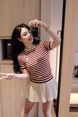a696- Áo len thêu tim 2 màu kẻ-đỏ full tem