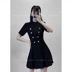 DAM013-ĐẦM ĐEN, TRẮNG  CÚC ĐỒNG CỔ TẦU ĐAI EO💎