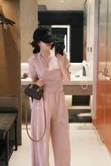 Set1041- Set áo nỉ hồng cộc phối quần suông hồng