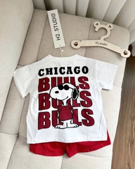 BT489- Bộ CHICAGO áo cotton trắng mix quần cua màu đỏ