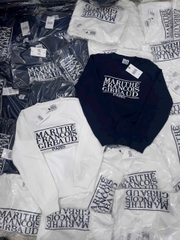 A458- Áo len cổ tròn in chữ xanh-trắng full tem