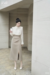 Cv014- Chân váy bút chì phối cúc bọc xẻ tà