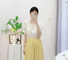 Áo sơ mi tơ viền ngọc tay bồng 3 màu