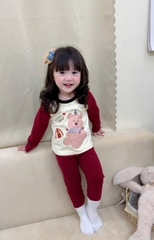 Bt683- Combo 2 bộ thun díp lông dài tay đỏ trắng bé gái